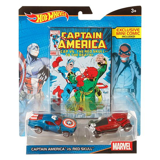 Hot Wheels Marvel Captain America vs Red Skull - Lot de 2 voitures avec mini bande dessinée