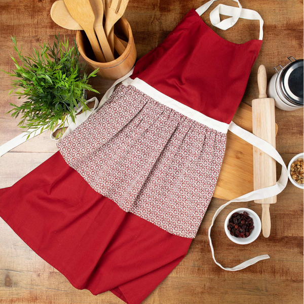 Sticky Toffee Cotton Women's Cooking Apron with Ruffle Skirt, Adjustable Tie, 34" x 34"